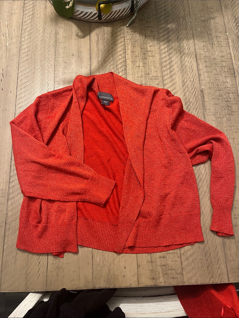 Covington Open-Front Sparkly Red Lightweight Cardigan